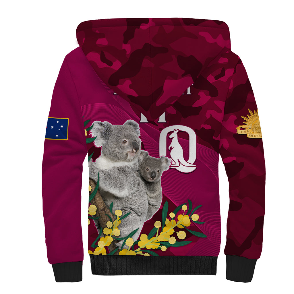 Custom QLD Maroons ANZAC Day Sherpa Hoodie Australian Koala Mix Camouflage