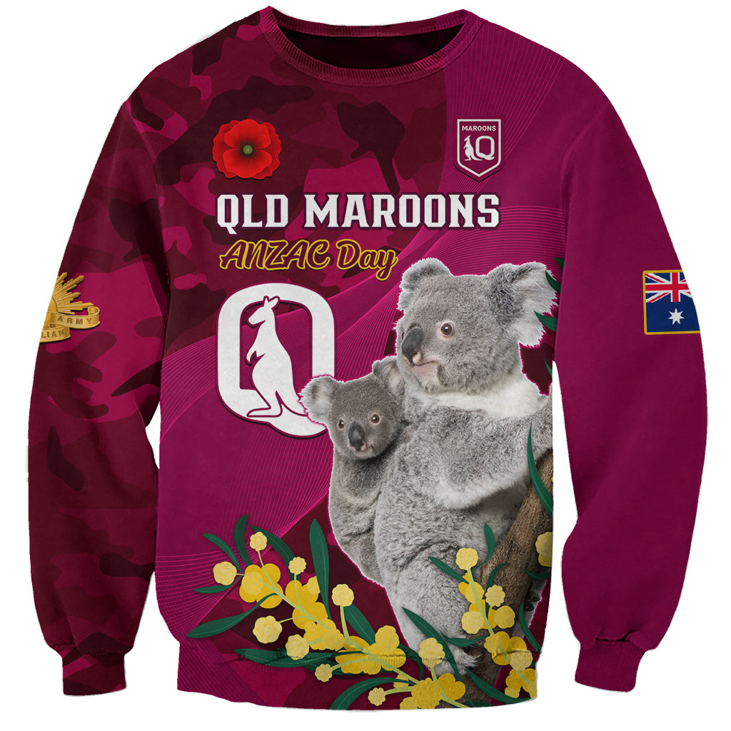 Custom QLD Maroons ANZAC Day Sweatshirt Australian Koala Mix Camouflage