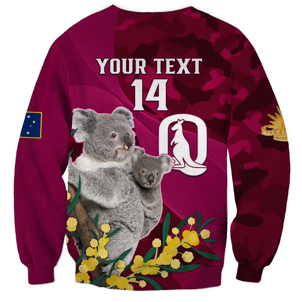 Custom QLD Maroons ANZAC Day Sweatshirt Australian Koala Mix Camouflage