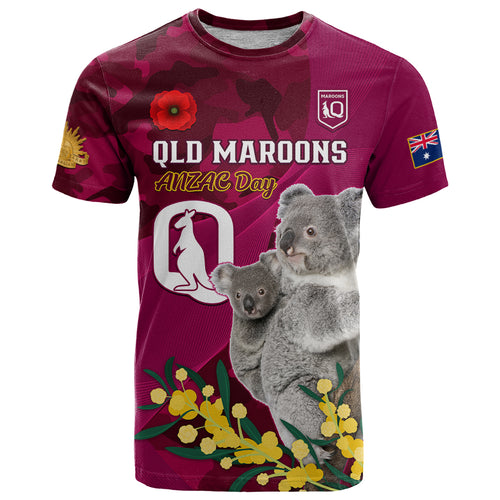 Custom QLD Maroons ANZAC Day T Shirt Australian Koala Mix Camouflage