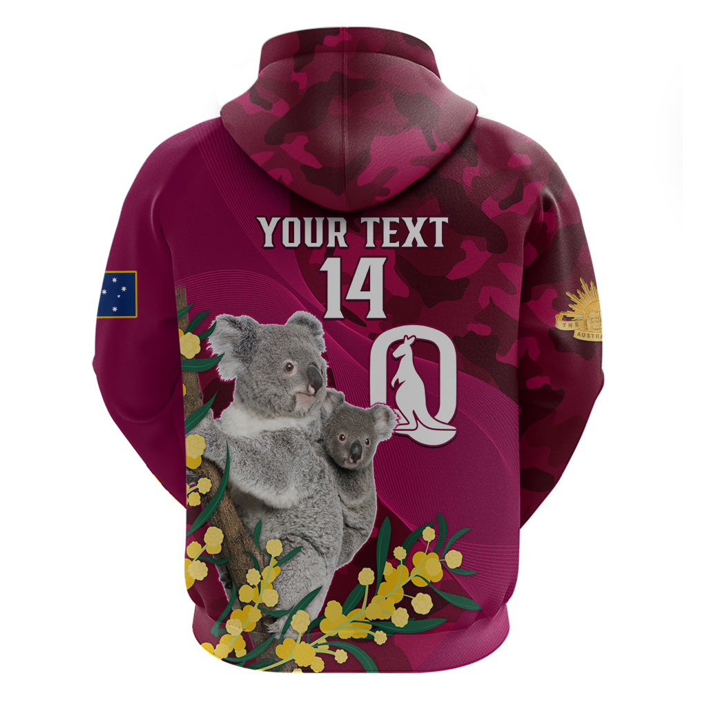 Custom QLD Maroons ANZAC Day Zip Hoodie Australian Koala Mix Camouflage