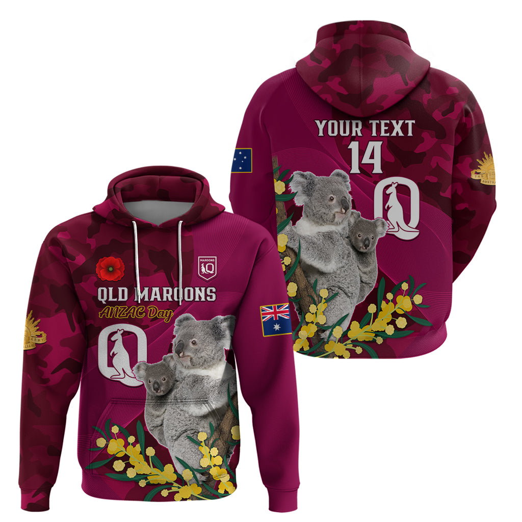 Custom QLD Maroons ANZAC Day Zip Hoodie Australian Koala Mix Camouflage
