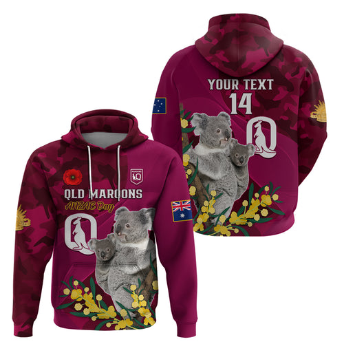 Custom QLD Maroons ANZAC Day Zip Hoodie Australian Koala Mix Camouflage