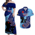 Custom NSW Blues ANZAC Day Couples Matching Off Shoulder Maxi Dress and Hawaiian Shirt Australian Platypus Mix Camouflage