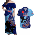 Custom NSW Blues ANZAC Day Couples Matching Off Shoulder Maxi Dress and Hawaiian Shirt Australian Platypus Mix Camouflage