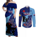Custom NSW Blues ANZAC Day Couples Matching Off Shoulder Maxi Dress and Long Sleeve Button Shirt Australian Platypus Mix Camouflage
