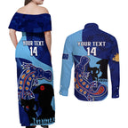 Custom NSW Blues ANZAC Day Couples Matching Off Shoulder Maxi Dress and Long Sleeve Button Shirt Australian Platypus Mix Camouflage