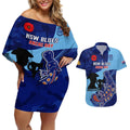 Custom NSW Blues ANZAC Day Couples Matching Off Shoulder Short Dress and Hawaiian Shirt Australian Platypus Mix Camouflage