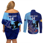 Custom NSW Blues ANZAC Day Couples Matching Off Shoulder Short Dress and Long Sleeve Button Shirt Australian Platypus Mix Camouflage