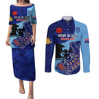 Custom NSW Blues ANZAC Day Couples Matching Puletasi and Long Sleeve Button Shirt Australian Platypus Mix Camouflage