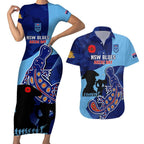 Custom NSW Blues ANZAC Day Couples Matching Short Sleeve Bodycon Dress and Hawaiian Shirt Australian Platypus Mix Camouflage