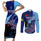 Custom NSW Blues ANZAC Day Couples Matching Short Sleeve Bodycon Dress and Long Sleeve Button Shirt Australian Platypus Mix Camouflage
