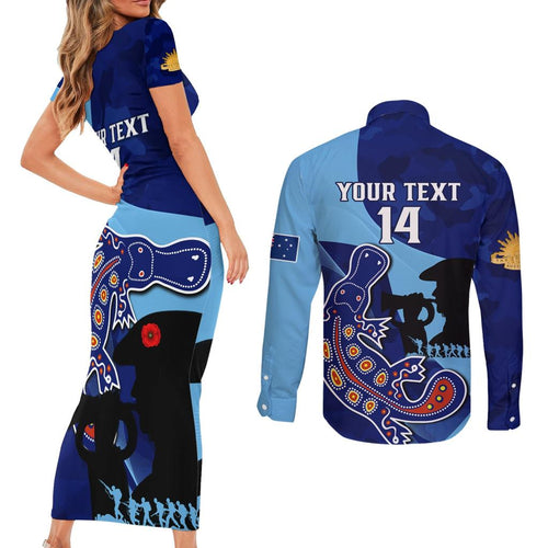 Custom NSW Blues ANZAC Day Couples Matching Short Sleeve Bodycon Dress and Long Sleeve Button Shirt Australian Platypus Mix Camouflage