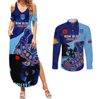 Custom NSW Blues ANZAC Day Couples Matching Summer Maxi Dress and Long Sleeve Button Shirt Australian Platypus Mix Camouflage