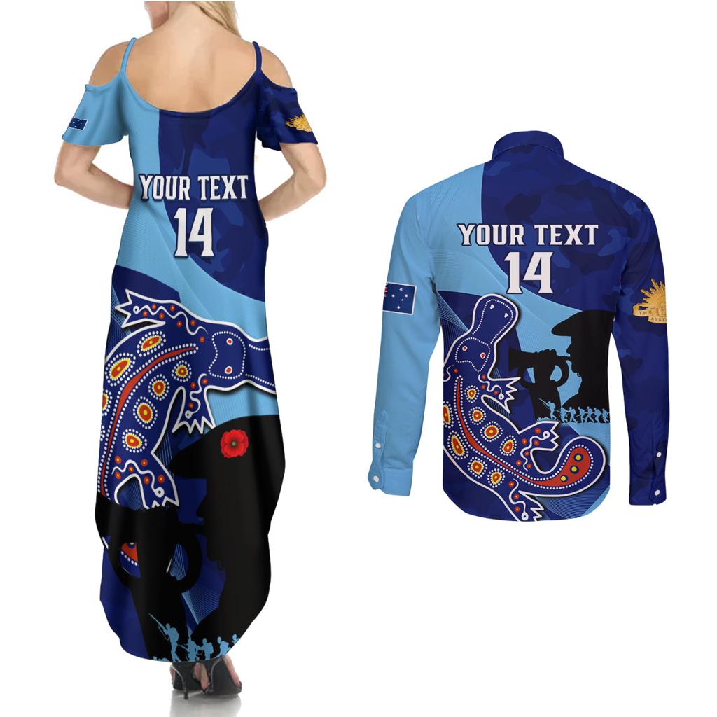 Custom NSW Blues ANZAC Day Couples Matching Summer Maxi Dress and Long Sleeve Button Shirt Australian Platypus Mix Camouflage
