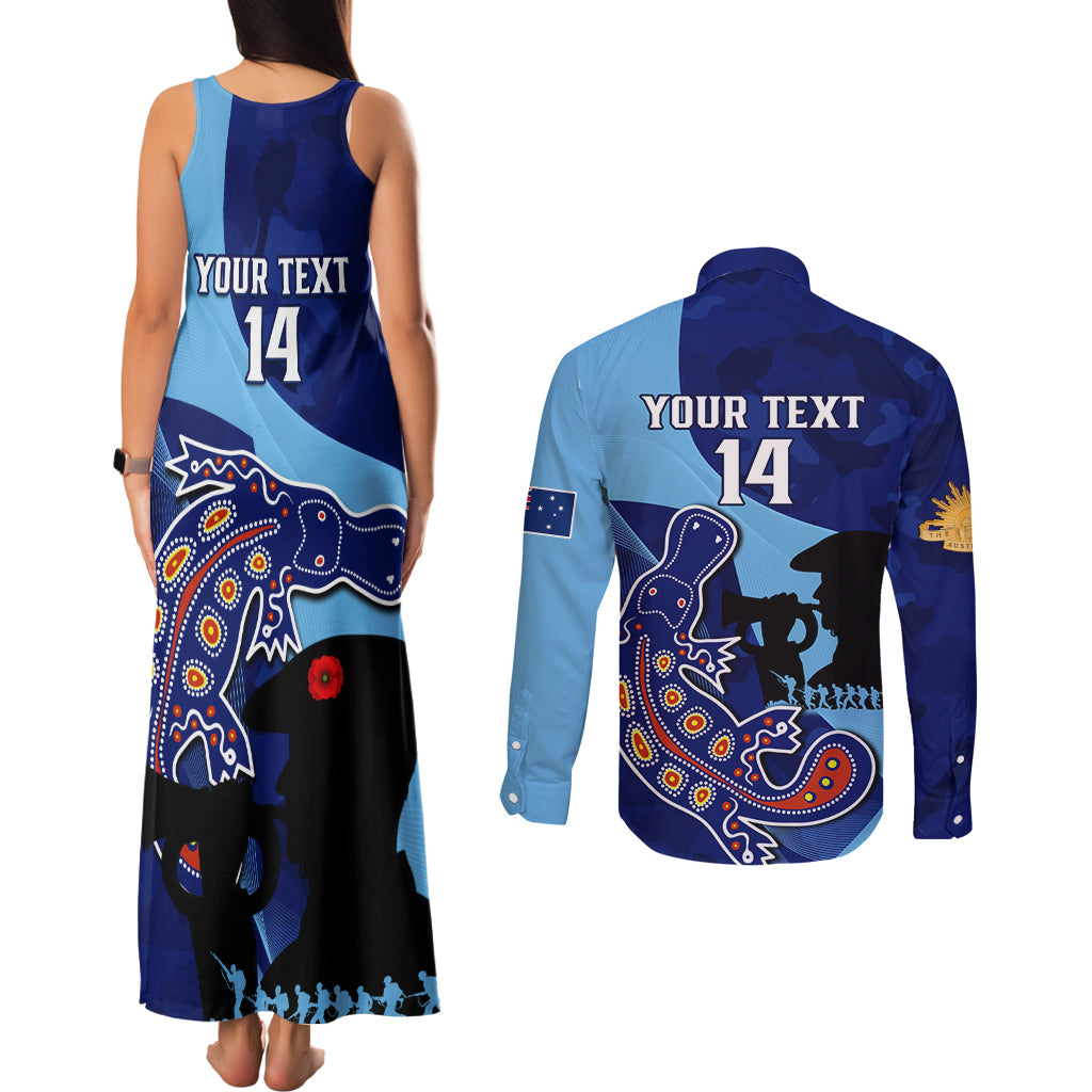 Custom NSW Blues ANZAC Day Couples Matching Tank Maxi Dress and Long Sleeve Button Shirt Australian Platypus Mix Camouflage