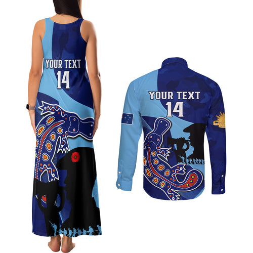Custom NSW Blues ANZAC Day Couples Matching Tank Maxi Dress and Long Sleeve Button Shirt Australian Platypus Mix Camouflage