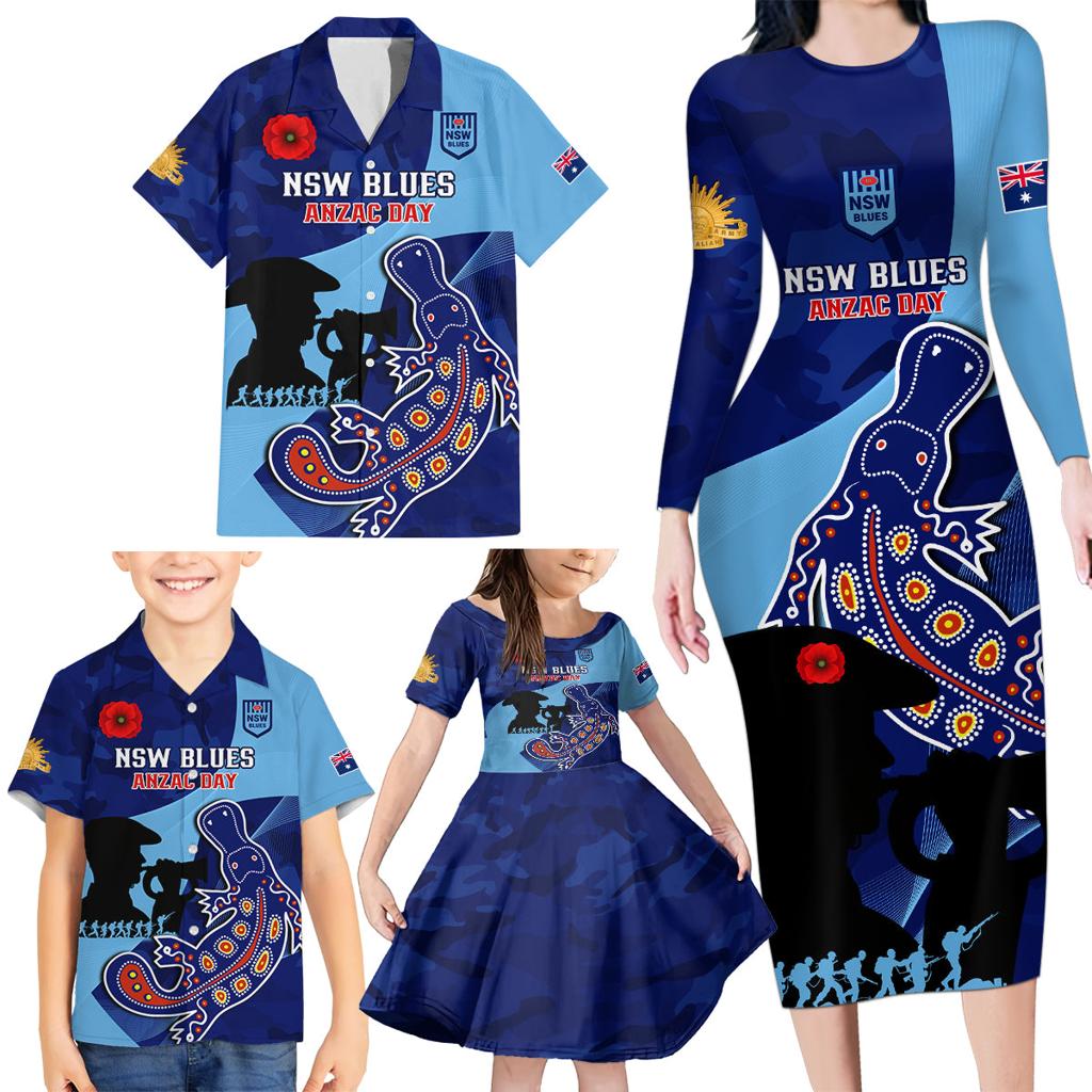 Custom NSW Blues ANZAC Day Family Matching Long Sleeve Bodycon Dress and Hawaiian Shirt Australian Platypus Mix Camouflage