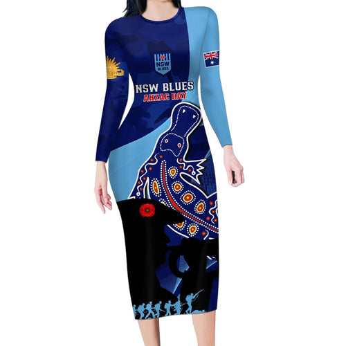 Custom NSW Blues ANZAC Day Family Matching Long Sleeve Bodycon Dress and Hawaiian Shirt Australian Platypus Mix Camouflage