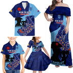 Custom NSW Blues ANZAC Day Family Matching Off Shoulder Maxi Dress and Hawaiian Shirt Australian Platypus Mix Camouflage