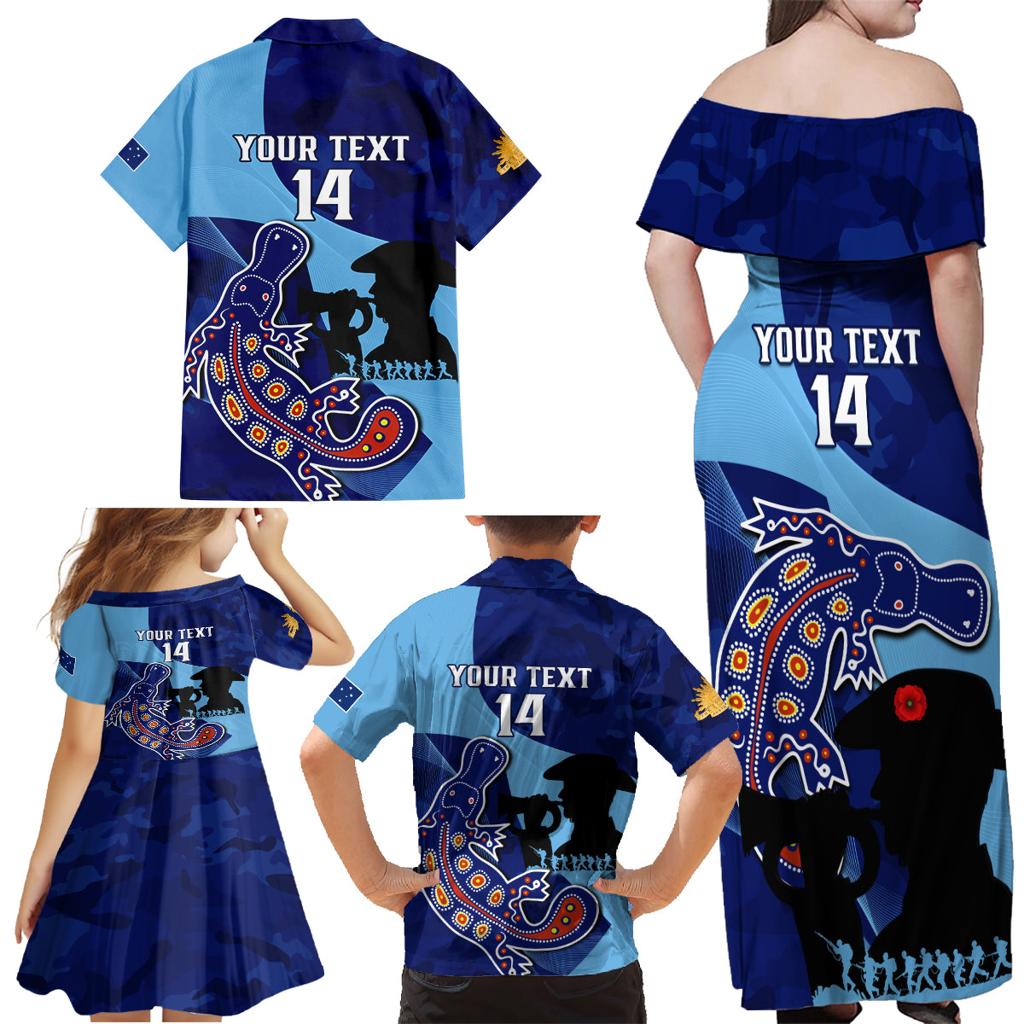 Custom NSW Blues ANZAC Day Family Matching Off Shoulder Maxi Dress and Hawaiian Shirt Australian Platypus Mix Camouflage