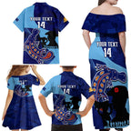 Custom NSW Blues ANZAC Day Family Matching Off Shoulder Maxi Dress and Hawaiian Shirt Australian Platypus Mix Camouflage