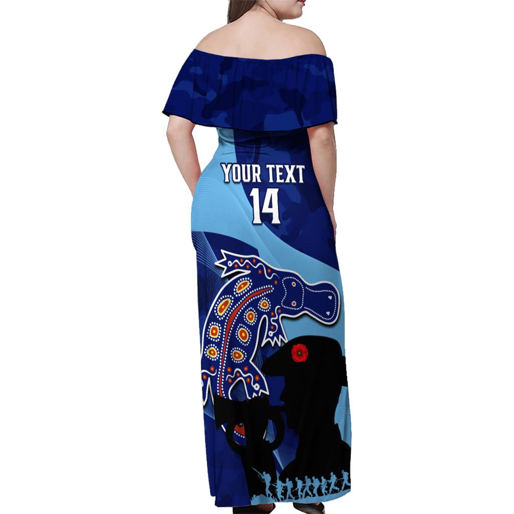 Custom NSW Blues ANZAC Day Family Matching Off Shoulder Maxi Dress and Hawaiian Shirt Australian Platypus Mix Camouflage
