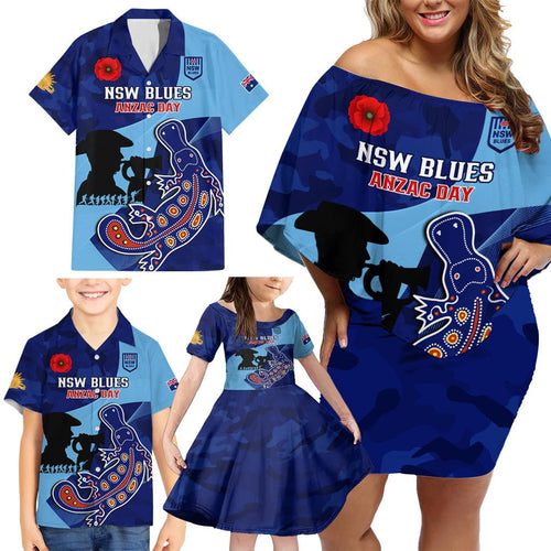 Custom NSW Blues ANZAC Day Family Matching Off Shoulder Short Dress and Hawaiian Shirt Australian Platypus Mix Camouflage