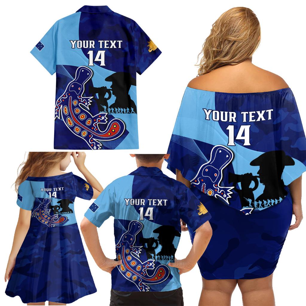 Custom NSW Blues ANZAC Day Family Matching Off Shoulder Short Dress and Hawaiian Shirt Australian Platypus Mix Camouflage