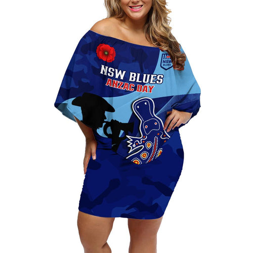 Custom NSW Blues ANZAC Day Family Matching Off Shoulder Short Dress and Hawaiian Shirt Australian Platypus Mix Camouflage