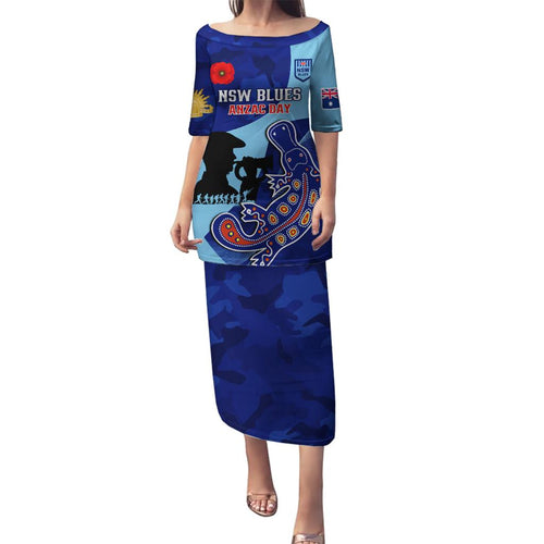 Custom NSW Blues ANZAC Day Family Matching Puletasi and Hawaiian Shirt Australian Platypus Mix Camouflage