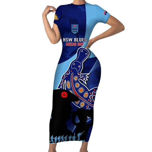 Custom NSW Blues ANZAC Day Family Matching Short Sleeve Bodycon Dress and Hawaiian Shirt Australian Platypus Mix Camouflage