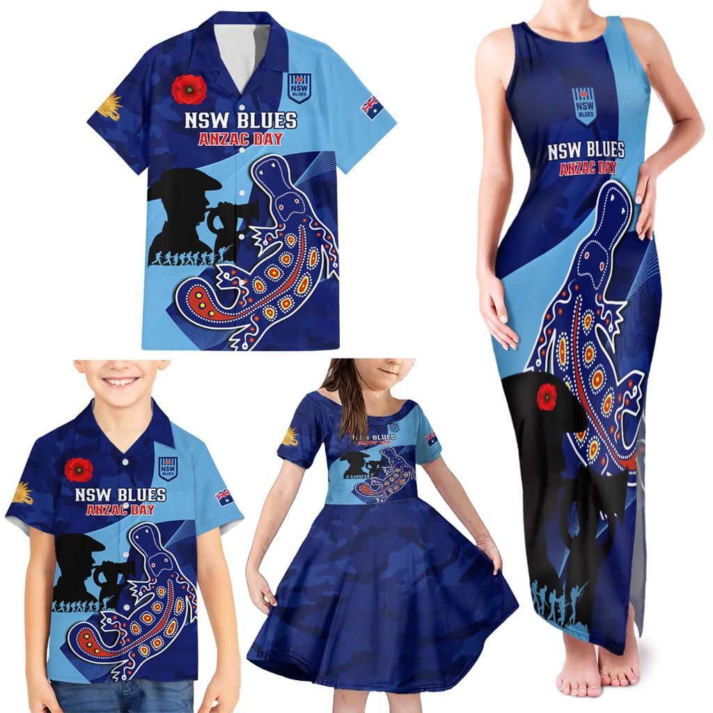 Custom NSW Blues ANZAC Day Family Matching Tank Maxi Dress and Hawaiian Shirt Australian Platypus Mix Camouflage
