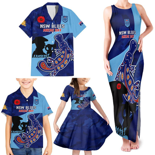 Custom NSW Blues ANZAC Day Family Matching Tank Maxi Dress and Hawaiian Shirt Australian Platypus Mix Camouflage