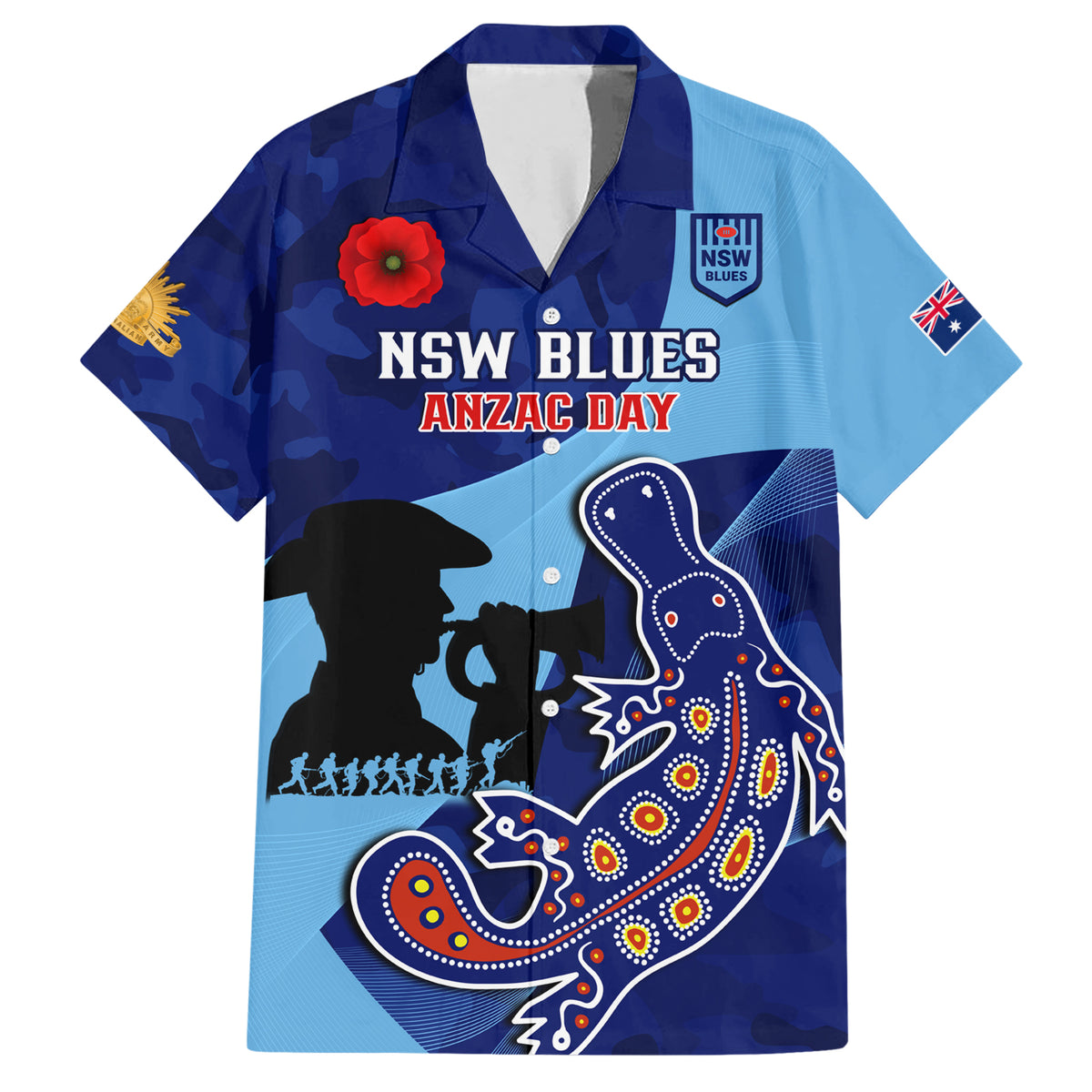 Custom NSW Blues ANZAC Day Hawaiian Shirt Australian Platypus Mix Camouflage