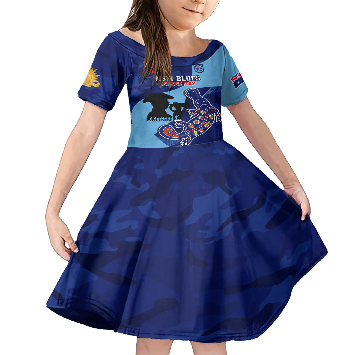 Custom NSW Blues ANZAC Day Kid Short Sleeve Dress Australian Platypus Mix Camouflage