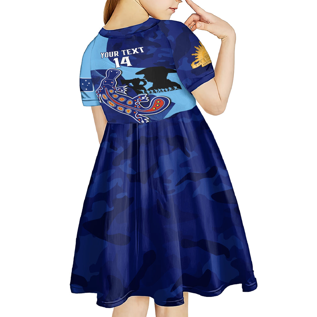 Custom NSW Blues ANZAC Day Kid Short Sleeve Dress Australian Platypus Mix Camouflage