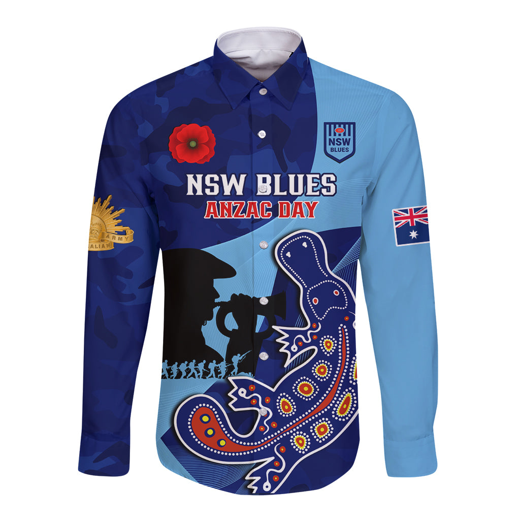 Custom NSW Blues ANZAC Day Long Sleeve Button Shirt Australian Platypus Mix Camouflage