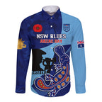 Custom NSW Blues ANZAC Day Long Sleeve Button Shirt Australian Platypus Mix Camouflage