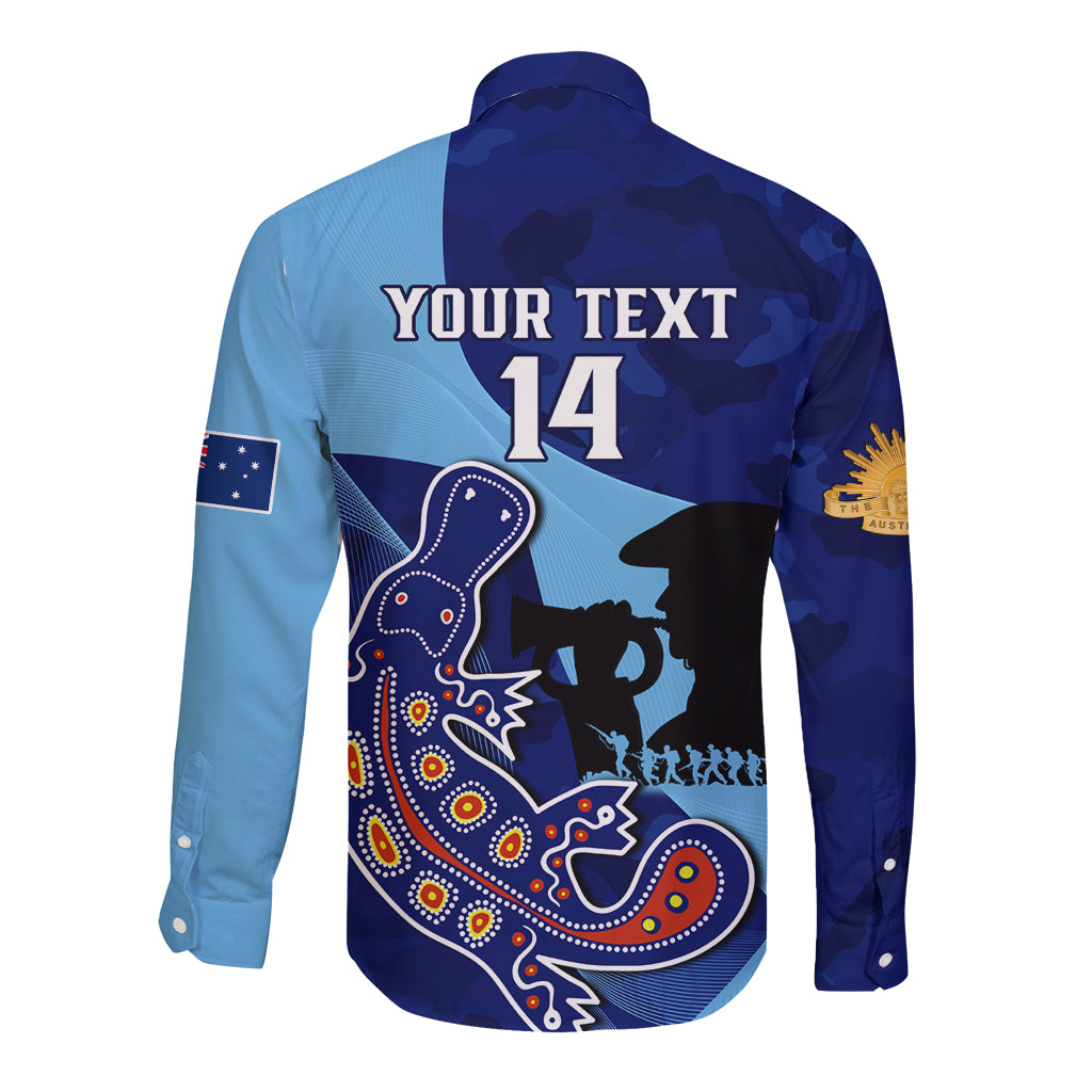 Custom NSW Blues ANZAC Day Long Sleeve Button Shirt Australian Platypus Mix Camouflage