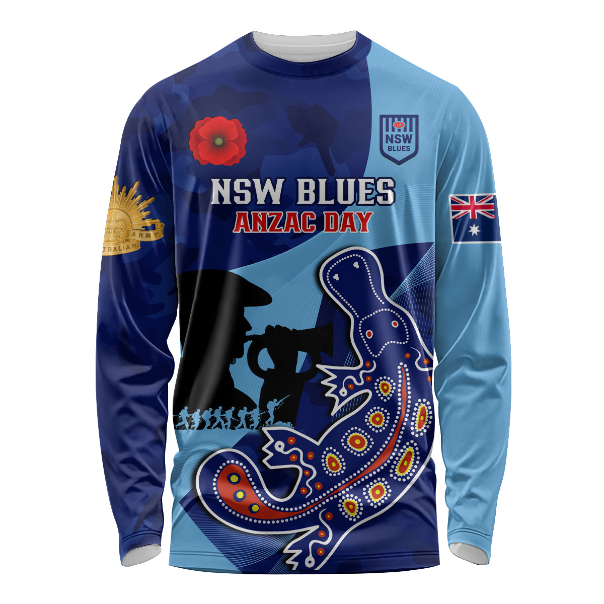 Custom NSW Blues ANZAC Day Long Sleeve Shirt Australian Platypus Mix Camouflage