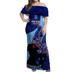Custom NSW Blues ANZAC Day Off Shoulder Maxi Dress Australian Platypus Mix Camouflage