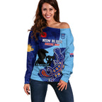 Custom NSW Blues ANZAC Day Off Shoulder Sweater Australian Platypus Mix Camouflage