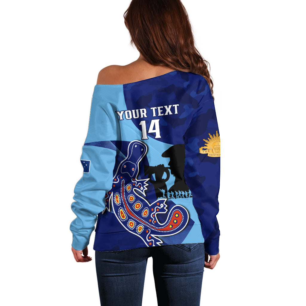 Custom NSW Blues ANZAC Day Off Shoulder Sweater Australian Platypus Mix Camouflage