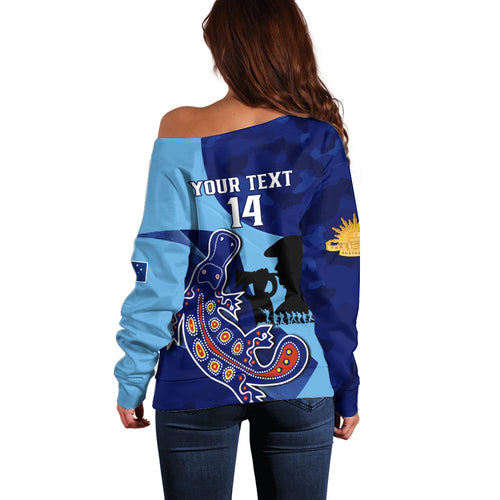 Custom NSW Blues ANZAC Day Off Shoulder Sweater Australian Platypus Mix Camouflage