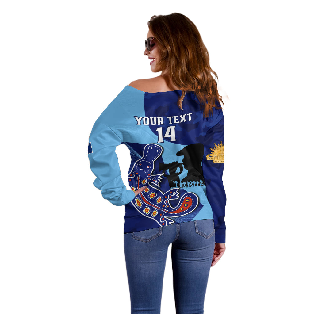 Custom NSW Blues ANZAC Day Off Shoulder Sweater Australian Platypus Mix Camouflage