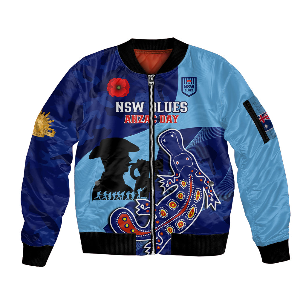 Custom NSW Blues ANZAC Day Sleeve Zip Bomber Jacket Australian Platypus Mix Camouflage