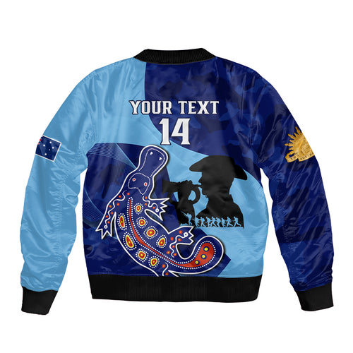 Custom NSW Blues ANZAC Day Sleeve Zip Bomber Jacket Australian Platypus Mix Camouflage