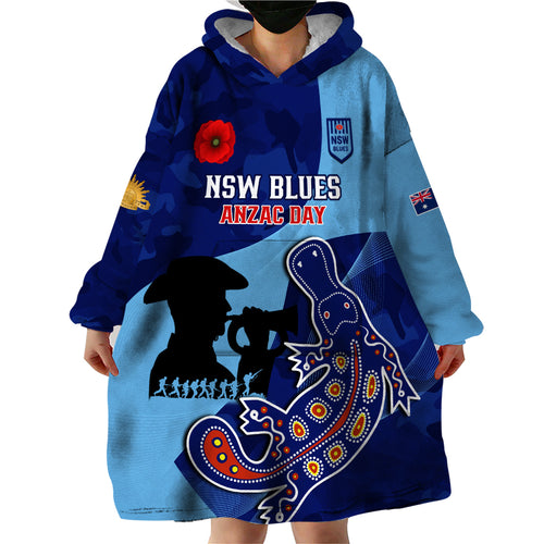 Custom NSW Blues ANZAC Day Wearable Blanket Hoodie Australian Platypus Mix Camouflage