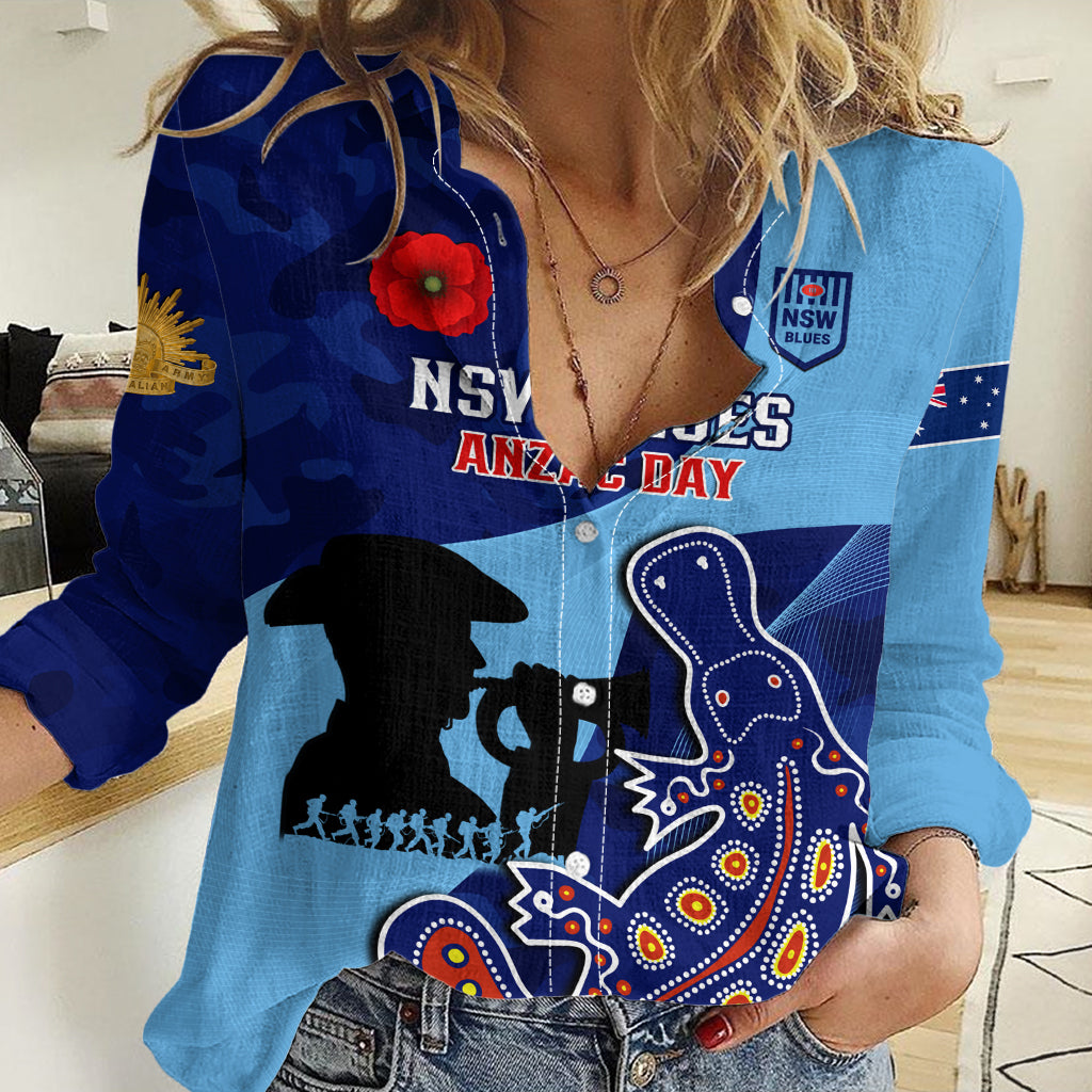 Custom NSW Blues ANZAC Day Women Casual Shirt Australian Platypus Mix Camouflage